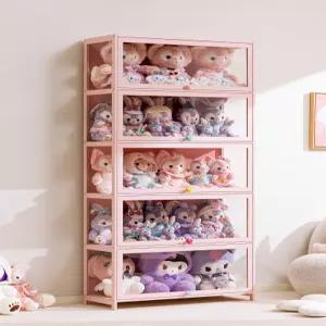 아크릴 투명 5단 장식장 진열장 쇼케이스 핑크 인형 회전 화장대 립스틱 정리 북타워 수납