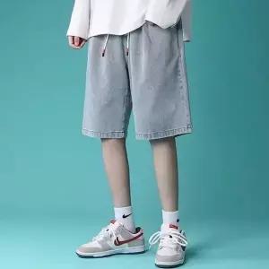 남성 밴딩 데님팬츠 2컬러 버뮤다 5부 데님 반바지 팬츠 (WFJSNQH)