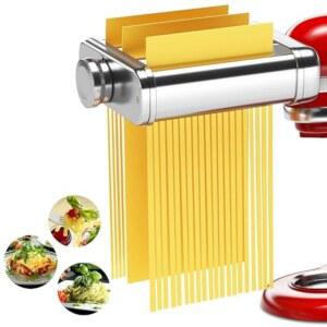 3IN1 모든 키친에이드 믹서용 파스타 메이커 부착물, 파스타 부착물에는 파스타 시트 롤러, 스파게티 커터 및 페투치니 커터, 클리닝 브러시가 포함되어 있습니다