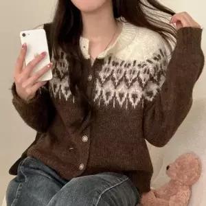 (색상 브라운)겨울가디건 도톰 예쁜 여성 가디건 니트 겨울 패턴 긴팔 여성니트