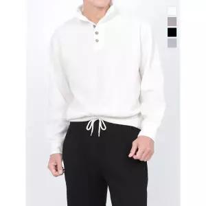 [하프클럽/]남녀공용 세미크롭 스판 버튼 헨리넥 카라 니트티셔츠 Model No_OC1