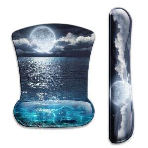 [미국배송] 키보드 손목 받침대 패드와 지지 젤 세트가 있는 인체공학적 마우스 패드 미끄럼 방지 고무 베이스 쉬운 타이핑과 완화를 위한 귀여운 게임 컴퓨터 사무실 - MOON OCEAN