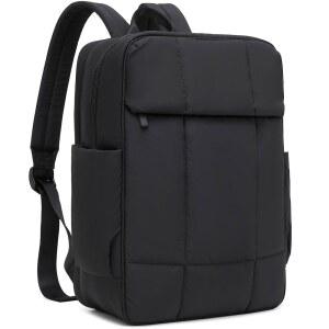 [미국배송] USB 충전 구멍이 있는 15.6인치 퀼트 노트북 백팩 여성용 경량 패딩 여행용 방지 대학 책가방 대용량 컴퓨터 작업 가방 데이팩 비즈니스 블랙