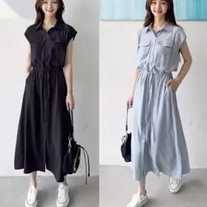 민소매 민소매원피스 포켓 롱원피스 페미닌 심플 (WFKEOH1)