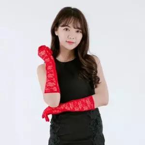 파티 롱장갑 망사 38cm 레드 생일 할로윈 촬영소품