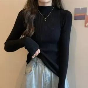 [라일리여성의류] Rly 슬림 이지세로패턴 미니터틀 니트탑 하이넥티