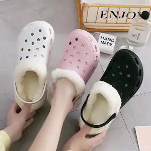 여성 내피분리 사계절 사용가능 겨울 EVA 털슬리퍼 사무실 학교 양털 통굽 키높이 방한 털실내화 털신발