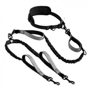 블랙그레이 대형견 허리벨트 리드줄 2마리 1P 강아지 반려견산책줄