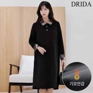 드리다 여성 겨울 기모 체크 카라 빅사이즈 스판 정장 원피스 40-50대 미시 중년여성 엄마옷 하객 상견례