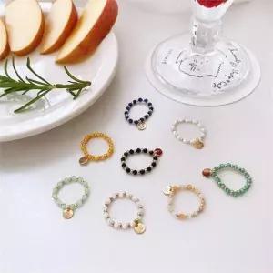 [엠던] 천연 원석 비즈 반지 우정 이니셜 각인 반지