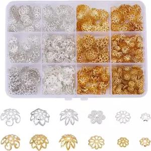 PH PandaHall 1310PCS 스페이서 비즈 캡 플라워 금속 베일 끝 참 DIY 귀걸이 팔찌 목걸이 장신구 공예 용품