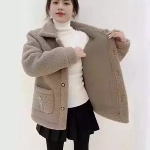 손오반 여자 데일리룩 코트 모피 추동 기모와 스웨이드 밍크 엄마옷 하프 인조 따뜻한 KUK4