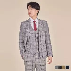 댄디 체크 남자 자켓 조끼 바지 정장세트(4color) 교 (WFKIHGP)