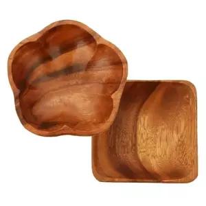 핸드메이드 977EBU46 우드 사각볼 꽃잎볼 세트 원목 과자접시