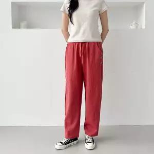 여자 여름 시원한 소재 인견 두 버튼 포인트 밴딩 일자 긴바지