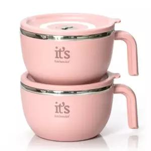 키친아트 스텐 라면기 손잡이 컵라 그릇 2개 면식 식기 우동 라면 냉면 스텐볼