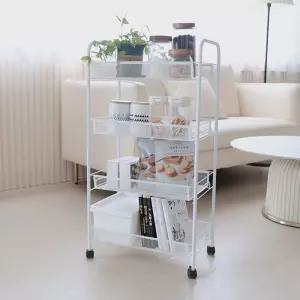 리빙밸류 3단 4단 이동식 철제 트롤리 선반 수납장