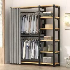 조립식 철제 옷장 드레스룸 커튼형 수납 시스템행거 가정용 옷방 선반 옷걸이