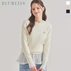 [블루레이스]리본자수 라운드넥 꽈배기 니트_BI6S1KT2081