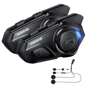 JESIMAIK 오토바이 헬멧 블루투스 헤드셋, 10방향 2KM 통신 시스템, 멀티태스킹 오디오 인터콤, 마이크 2개 및 40mm 스피커, 2팩