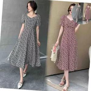 여성 뒷어깨 허리 트임 포인트 앵두 반팔 원피스