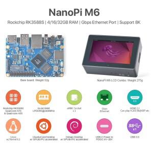 호환 NanoPi M6 Rockchip RK3588S 개발 보드  64 비트 LPDDR5 RAM  네이티브 기가비트 이더넷 라이트 NAS