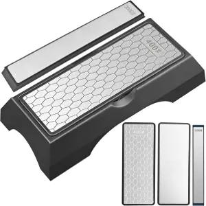 다이아몬드 샤프닝 스톤 세트 및 나이프 샤프너 - 양면 400/1000 그릿 플레이트 미끄럼 방지 탈착 베이스