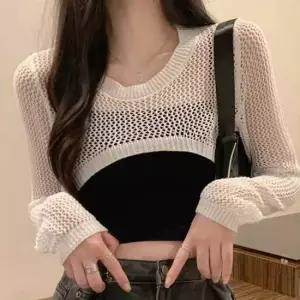 레이어드룩 크롭 나시 소재 긴팔 티셔츠