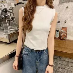 여리여리 데일리 나시 라운드 크롭 민소매 티셔츠 베이직한나시