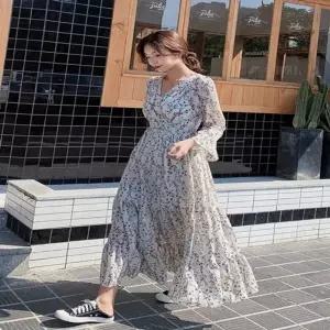 여성플라워롱원피스 2컬러 브이넥롱원피스 쉬폰원피스 (KYR-WC74286)