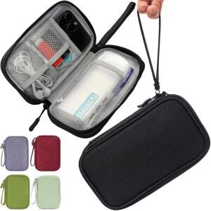 CAAORDKSO 전자 정리함 케이스, 여행용 케이블 파우치 액세서리 휴대용 케이스 방수 가방, 케이블, 코드, 충전기, 전화기, 전원 뱅크, 이어폰(블랙)
