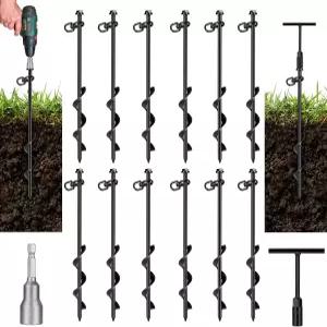 FAURIMMER 12 팩 그라운드 앵커 헤비 듀티 어스 앵커(T 핸들 육각 렌치 및 파워 너트 드라이버 포함) 스윙