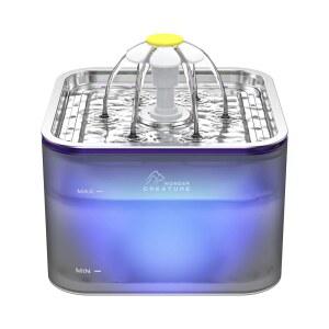 크리스탈 고양이 분수 스테인리스 스틸, 101온스 / 3L 반려동물 분수, 고양이와 개를 위한 LED 조명(그레이)