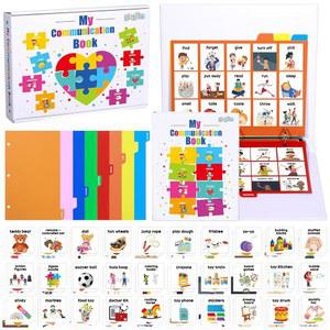 Gisgfim Pecs 시각 커뮤니케이션 북 240 그림 카드 8 탭 3 링 바인더 분할기 보드 자폐증 언어 어휘 학습 자료 관절 치료