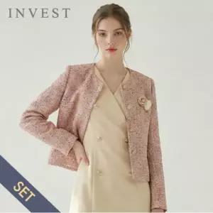 [인베스트] 스팽글 트위드 자켓+브로치 세트_IN6S1JK1081