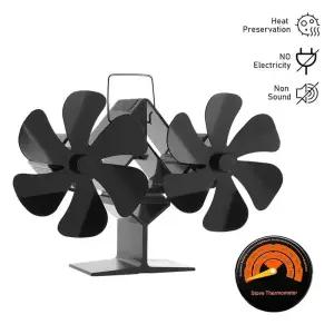 난로동력팬 더블 헤드 스토브 선풍기 12 열구동 벽난로 통나무 우드 버너 배터리 친환경 가정 고효율 난방