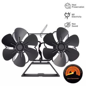 난로동력팬 선풍기 열 구동 더블 헤드 벽난로 블랙 스토브 통나무 우드 버너 저소음 가정용 분배 12