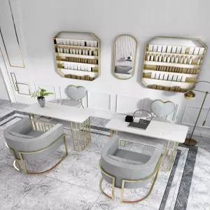 대리석 네일테이블 체어 샵용 골드프레임 2인 고급 세트