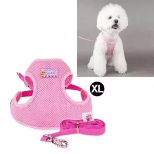 [골드스마일]XL 매쉬 애견외출 핑크 가슴줄 리드줄 하네스 세트 wk