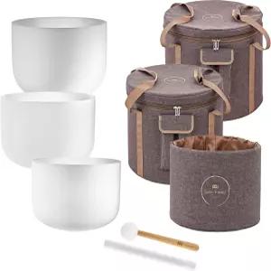 마인 소닉 에너지 크리스탈 싱잉 볼 3종 세트 - 청둥오리 가방 오링 명상 요가 사운드 배스 차크라 힐링을