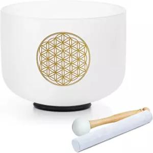 Hye-eun 528Hz 8인치 C음 플라워 오브 라이프 크리스탈 싱잉볼 사운드 힐링 명상 크리스탈볼 배스 볼 (골드