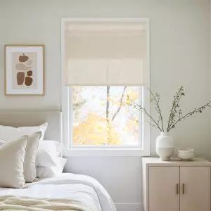 NICETOWN 내추럴 리넨 농가 프렌치 도어 커튼 창문용 드릴 로만 쉐이드 없음 유리 파티오용 두꺼운 혼방