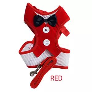 우쭈쭈 턱시도 하네스세트 레드 강아지 가슴줄 산책