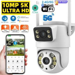 Icsee 5G 10MP 8MP 와이파이 카메라 PTZ 실외 듀얼 스크린 인체 감지 듀얼 렌즈 4K 보안 보호 IP 카메라 오
