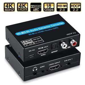 4K 60Hz HDMI 2.0 오디오 추출기 5.1채널 HDMI2.0b 지원 to ARC 스위치 링크 스테레오 애플 호환 TV 플스호