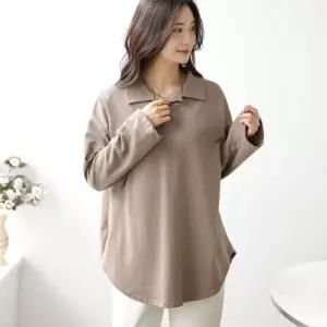 [다잇템] 여자 박시핏 굴림 민무늬 빅사이즈 힙커버 카라넥 티셔츠