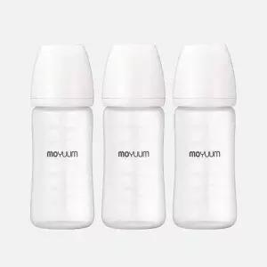 [모윰]실리콘 코팅 노꼭지 유리 젖병 240ml 트리플팩