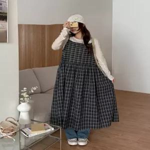 체이스 플레어 체크 뷔스티에 롱 원피스 86425 빅사이즈 여성의류