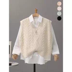 [하프클럽/모노시크]스티프 V넥 꽈배기 언발 조끼_MNKT302