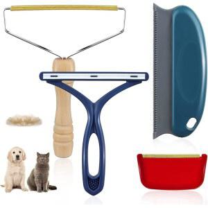 AXLUNA 애완동물 털 제거기 - 소파 가구용 개 고양이 털 제거기 4팩, 재사용 가능한 보푸라기 제거기 면도기 휴대용 카펫 갈퀴 스크레이퍼 브러시, 담요, 의류, 애완동물 타워, 자동차 덮개 빨간색